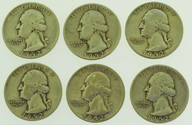 1952-S Washington Quarter US Coin lot of 6