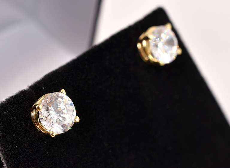 Amazing Large CZ Stud Earrings in 14K Yellow Gold