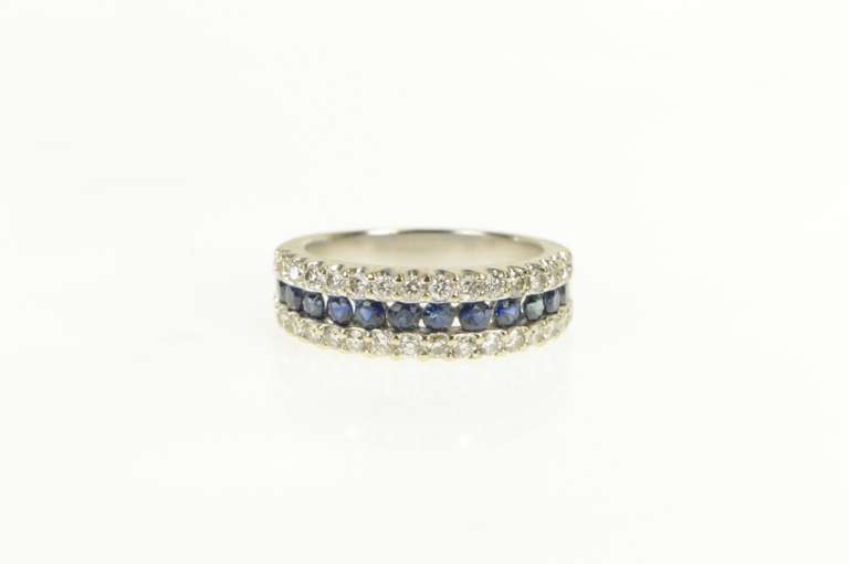 14K White Gold 1.80 Ctw Sapphire Diamond Wedding Band Ring