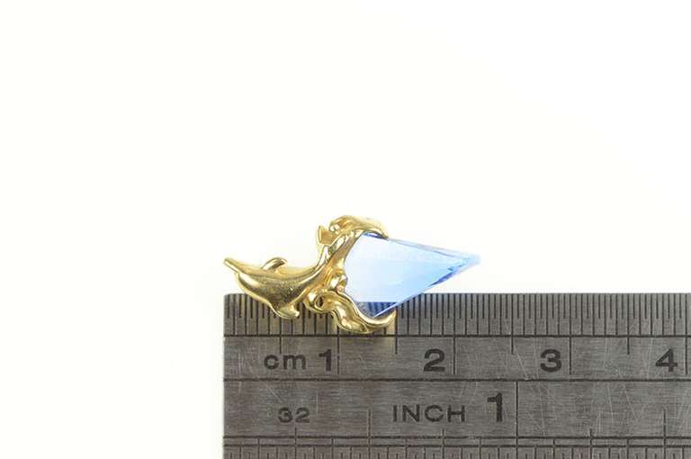 14K Yellow Gold Dolphin Fantasy Cut Syn. Sapphire Drop Pendant