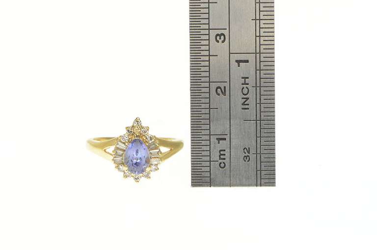 14K Yellow Gold Pear Tanzanite Diamond Halo Engagement Ring