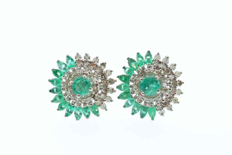14kt Gold Plated Sterling Silver, Emerald, & Diamond Earrings