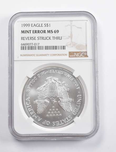 Mint Error MS69 1999 American Silver Eagle REV Struck Thru NGC