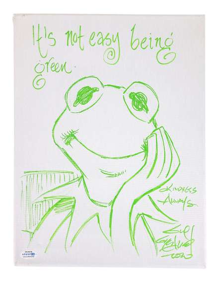 Guy Gilchrist Hand Drawn Autographed Kermit Muppets Art Canvas ACOA
