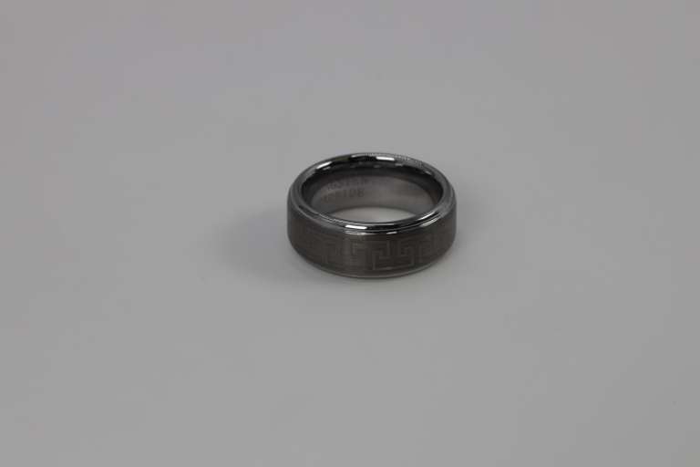 8mm Tungsten Carbide Wedding Band w/Greek Key Design Size 6