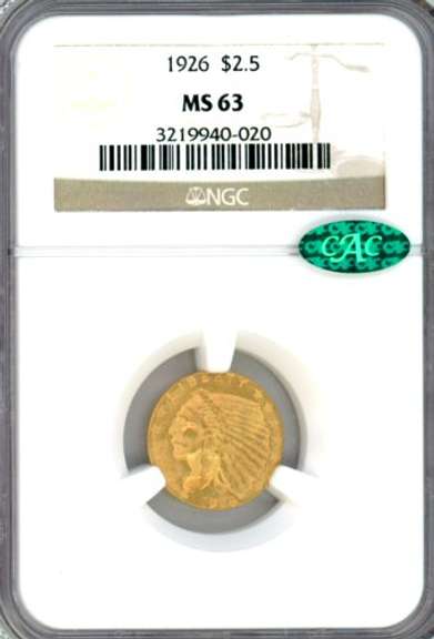 1926 $2.50 Indian Gold Piece in NGC MS63