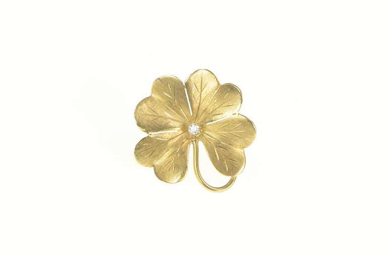 14K Yellow Gold Diamond Clover Shamrock Good Luck Pin/Brooch