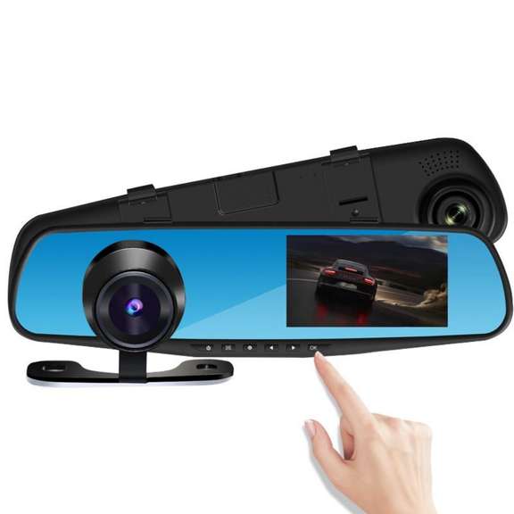 Car Camera DVR Dual Lens Dash Cam Rear View Mirror