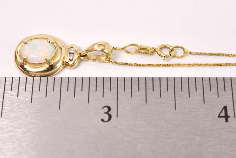 Fantastic Opal and Diamond Pendant Necklace in 14K Yellow Gold