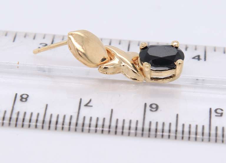 Gorgeous Yellow Gold oval Blue Sapphire XO Dangle Earrings