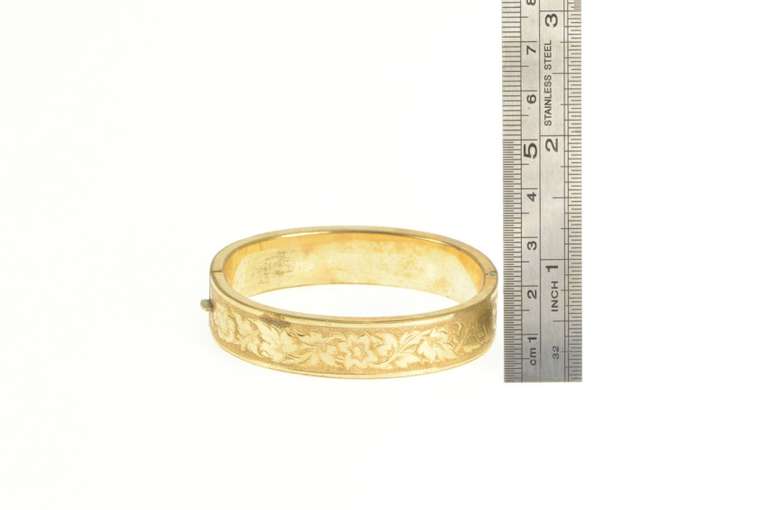 Gold Filled Elaborate Floral Leaf Vine Pattern Bangle Bracelet