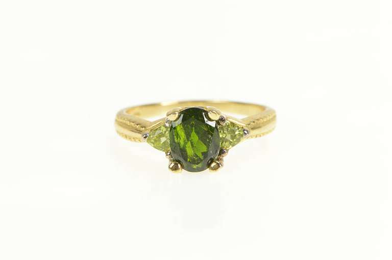 14K Yellow Gold Oval Tsavorite Peridot Ornate Statement Ring