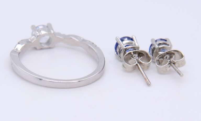 925 Sterling Silver Gemstone Ring and Stud Earrings