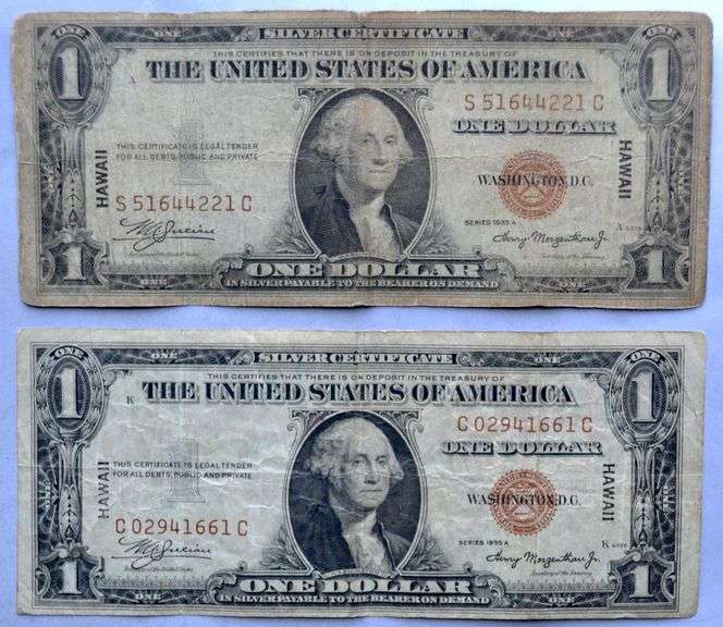 2 Hawaii Emergency Issue $1 1935 A Silver Certificates