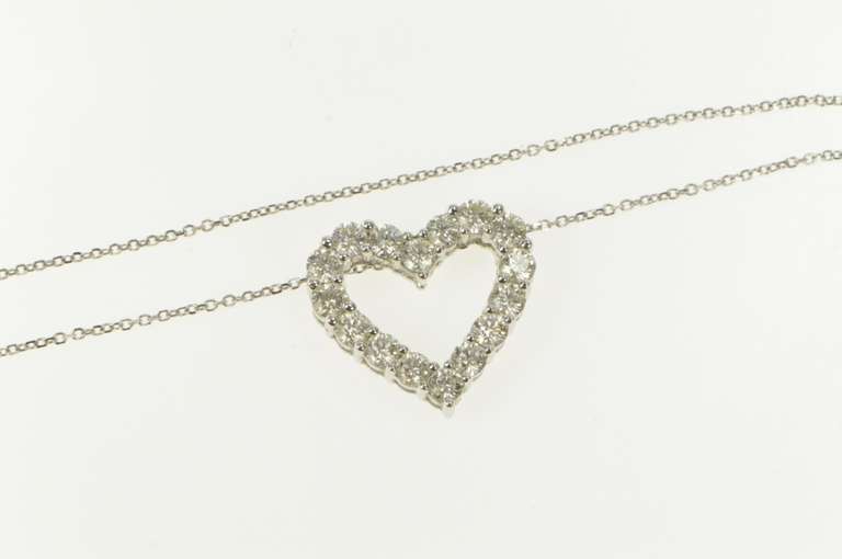 14K White Gold 2.00 Ctw Classic Diamond Heart Love Pendant