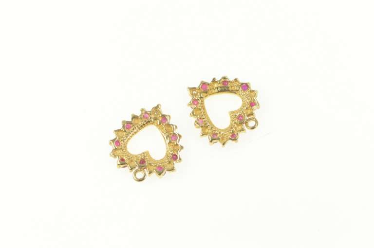 14K Yellow Gold Ruby Diamond Heart Love Symbol Earring Jackets