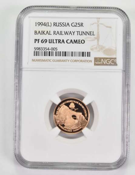PF69UCAM 1994(L) Russia 25 Roubles Gold Coin - Baikal Railway - NGC