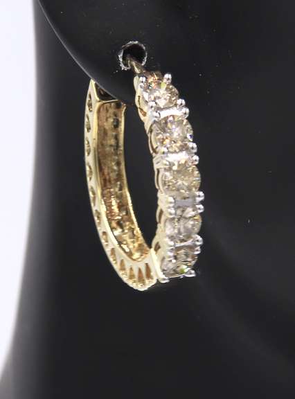 Sparkling Yellow Gold Champagne Diamond Hoop Earrings