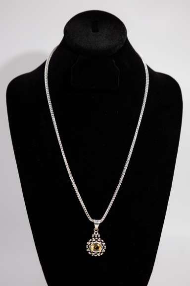 .925 Sterling Silver Pendant w/ Citrine Gemstone