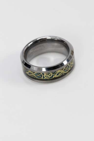 8mm Tungsten Carbide Wedding Band w/ Gold Plating Design Inlay Size 6