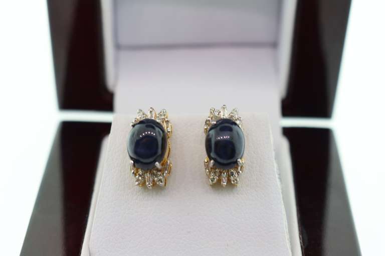 14kt Gold Plated Sterling Silver & Dark Blue Topaz Earrings