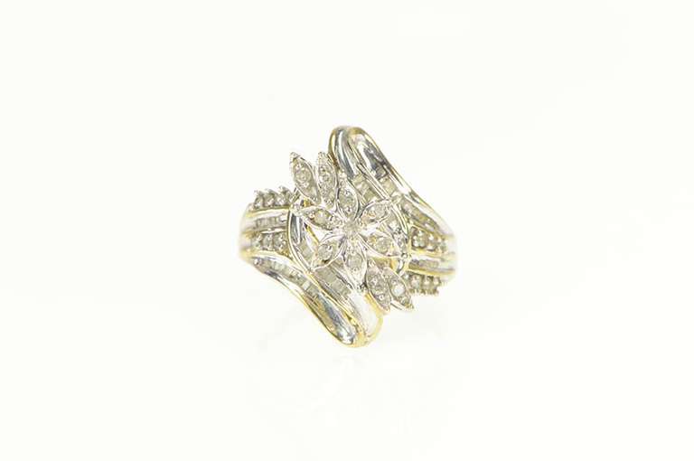 10K Yellow Gold 0.50 Ctw Diamond Petal Cluster Statement Ring