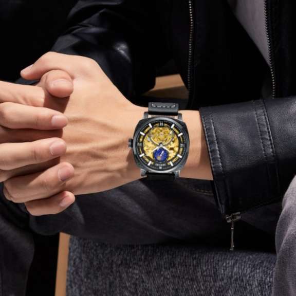 Sun Moon Star Wine Barrel Automatic Mechanical Watch