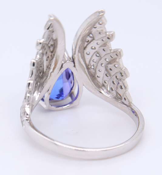 Fantastic White Gold Pear Shaped Tanzanite and Diamond Wings Ring