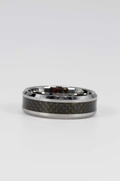 Men's Tungsten Carbide Black Carbon Fiber Inlay Wedding Band Comfort Fit Ring Size 13