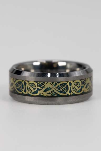 8mm Tungsten Carbide Wedding Band w/ Gold Plating Design Inlay Size 6