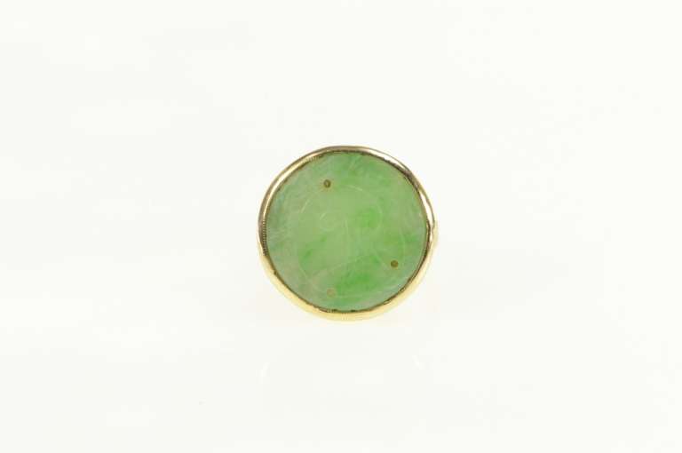 14K Yellow Gold Carved P Monogram Ornate Jade Cursive Initial Ring