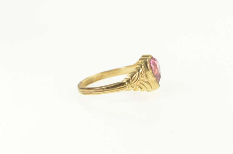 Gold Filled Victorian Syn. Pink Sapphire Heart Floral Ring