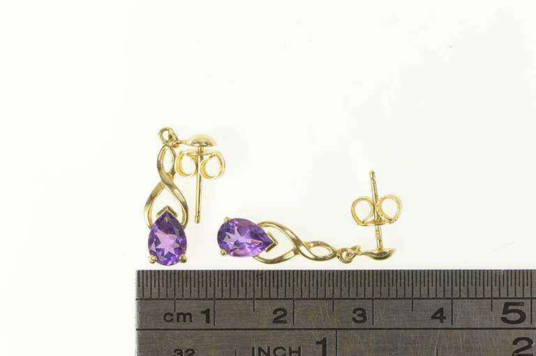 14K Yellow Gold Oval Amethyst Twist Dangle Drop Earrings