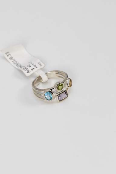 Sterling Silver Natural Amethyst, Blue Topaz, Citrine, Peridot Gemstone Ring