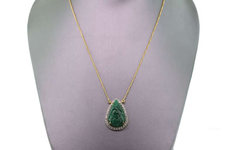 14kt Yellow Gold, Emerald & Diamond Pendant Necklace