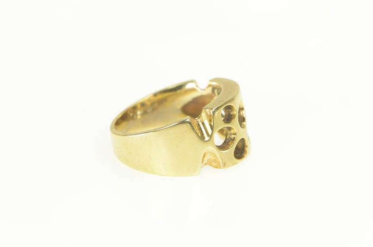 14K Yellow Gold Squared Retro Geometric Pierced Swiss Cheese Ring