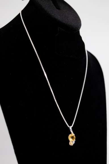 .925 Sterling Silver Pendant w/ Citrine Gemstone