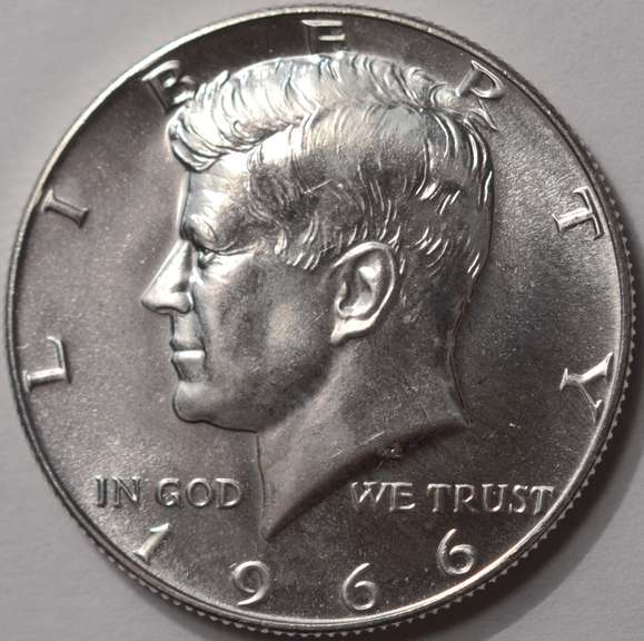 1966 SMS Kennedy Half Dollar Double Die Obverse, BU.