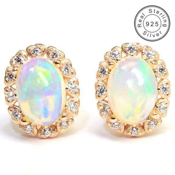 GENUINE ETHIOPIAN OPAL & CREATED WHITE SAPPHIRE STERLING EARRINGS