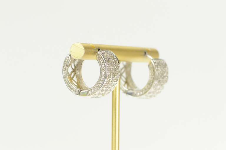 Sterling Silver Pave Diamond Filigree Ornate Statement Hoop Earrings