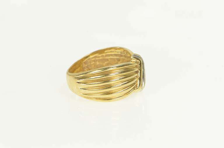 14K Yellow Gold Grooved Diamond Zig Zag Inset Statement Ring