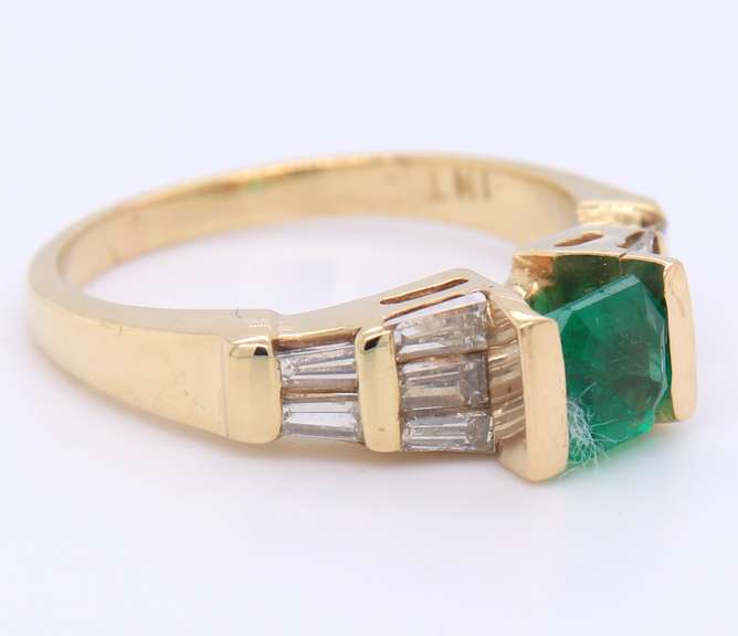 Fantastic Yellow Gold Emerald and Baguette Diamond Cocktail Ring