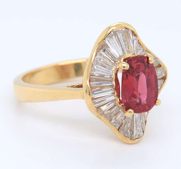Remarkable 18kt Yellow Gold Rubellite Tourmaline and Diamond Ballerina Ring