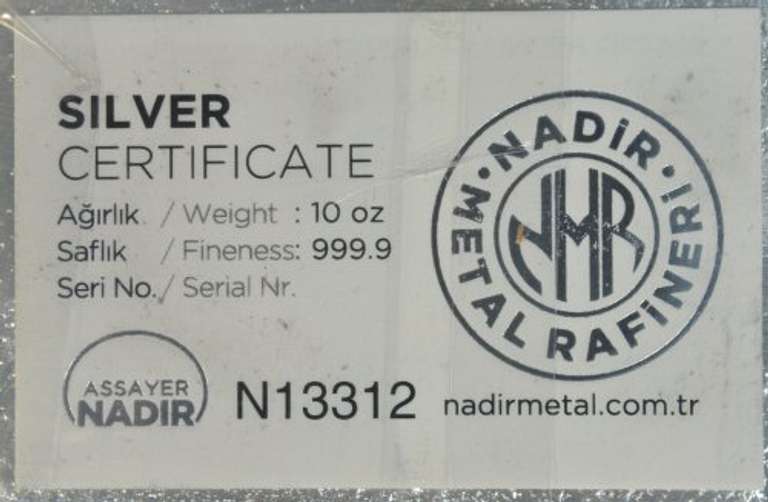 10 oz pure 999.9 Nadir Metals Silver Bar in sealed in plastic