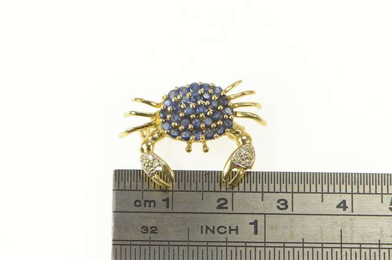 14K Yellow Gold Pave Sapphire Diamond Crab Statement Pendant