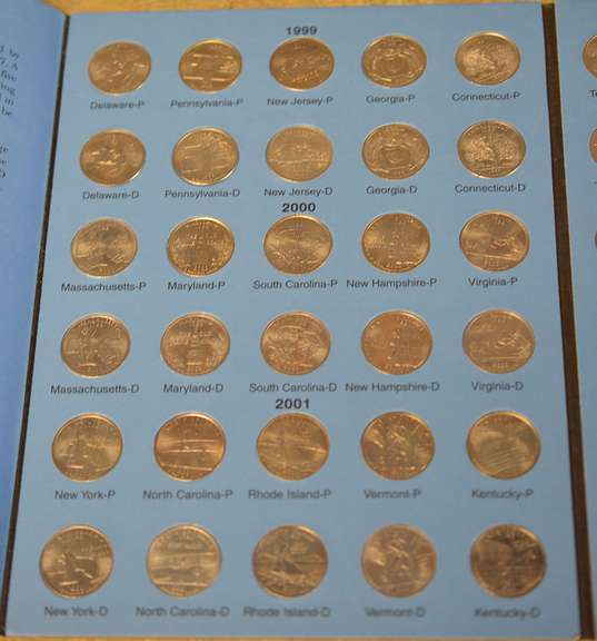 Complete 1999-2008 Whitman 50 State Commemorative Quarter Folder, P & D, BU Coins