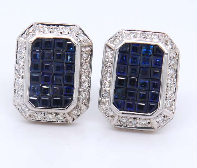 Incredible 18kt White Gold Sapphire and Diamond Invisible Set Earrings
