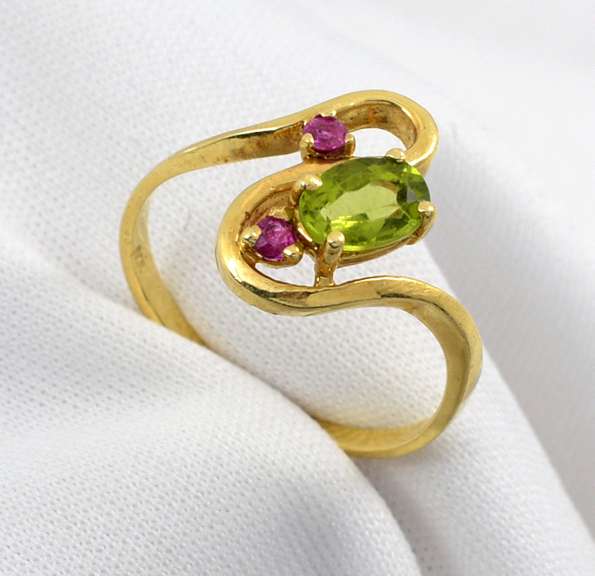 Unusual Peridot & Ruby Ring