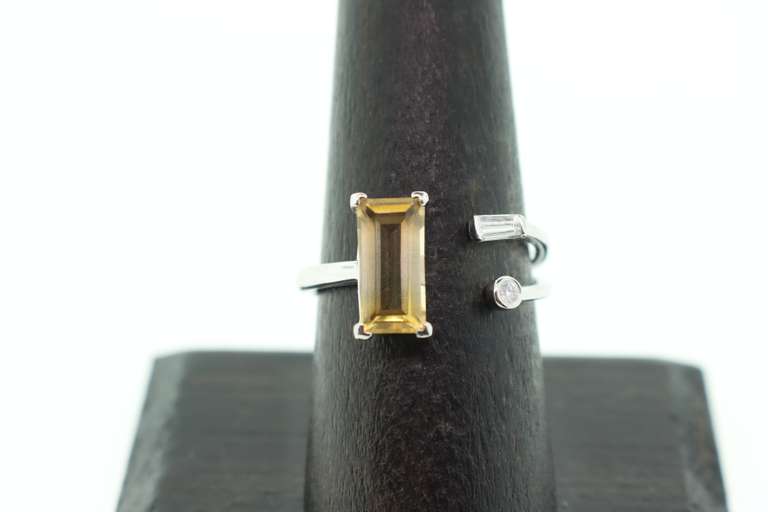 Radical Citrine and Diamond 18k White Gold Ring