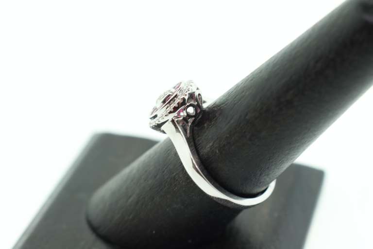 18k White Gold Diamond Cluster Ruby Ring